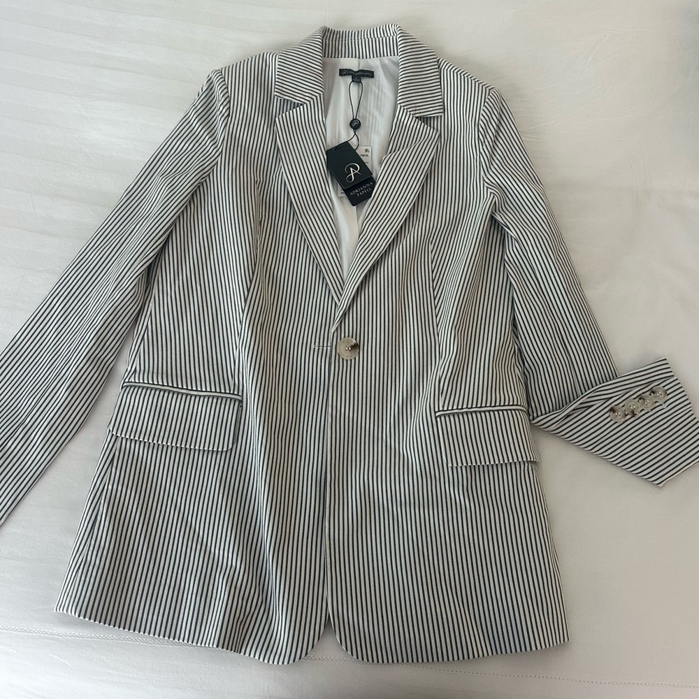 Adrianna Papell Grey and White Pinstripe Blazer